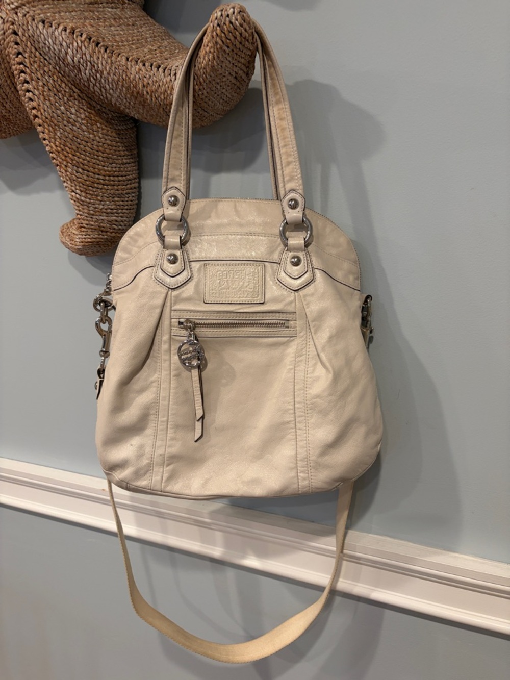 Coach Poppy Pearl Women's Cream Leather Tote Satchel Bag #16283